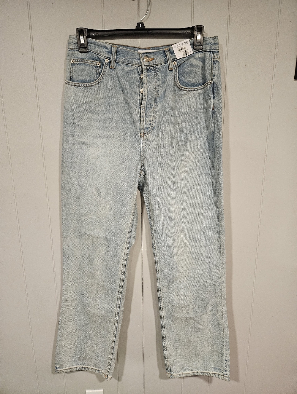 Topshop Kort Jeans Womens 34x30 Size 12 Blue Straight High Rise Button Fly NWT